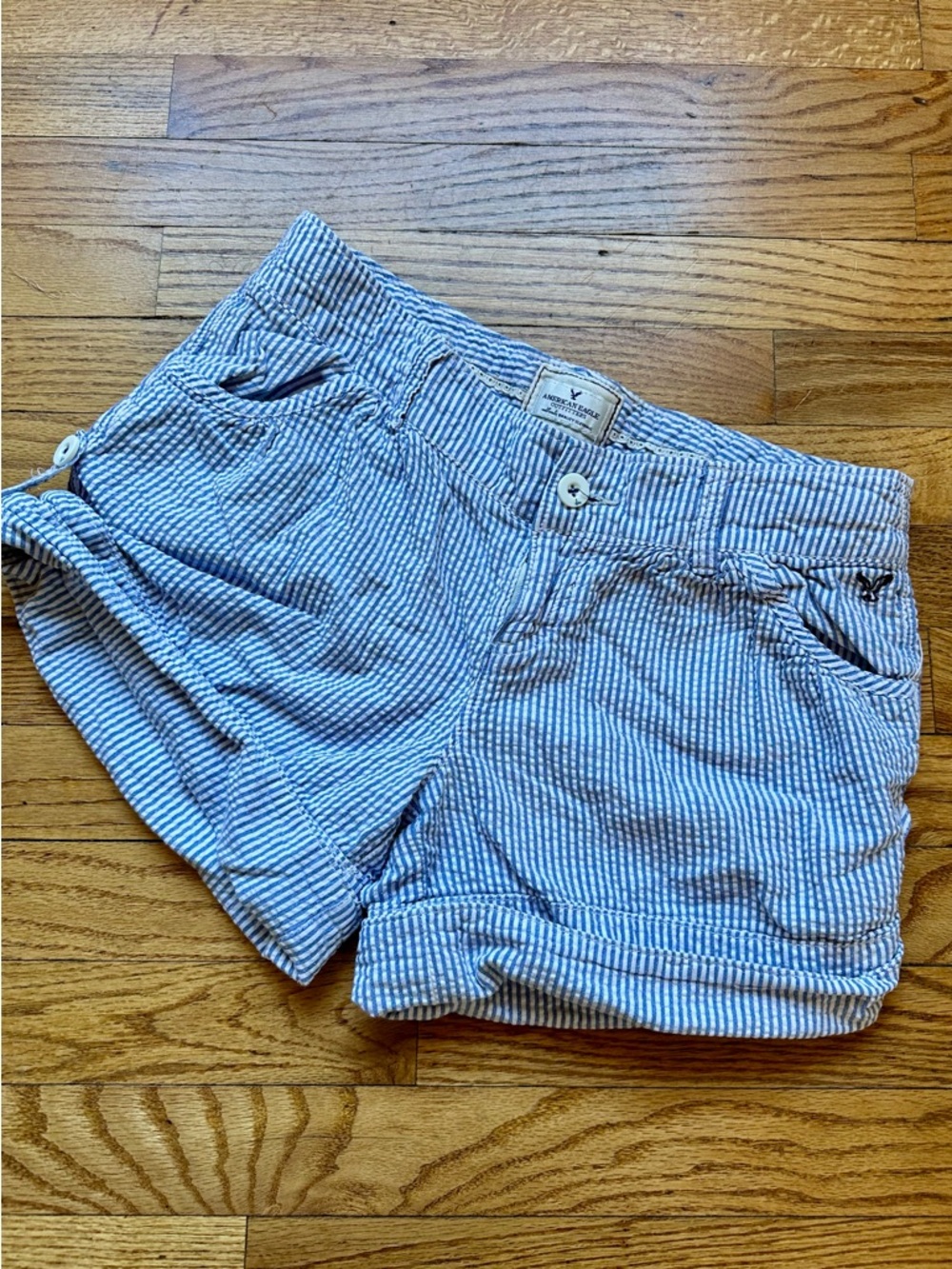 American Eagle Outfitters Blue & White Striped High Waist Women’s Shorts